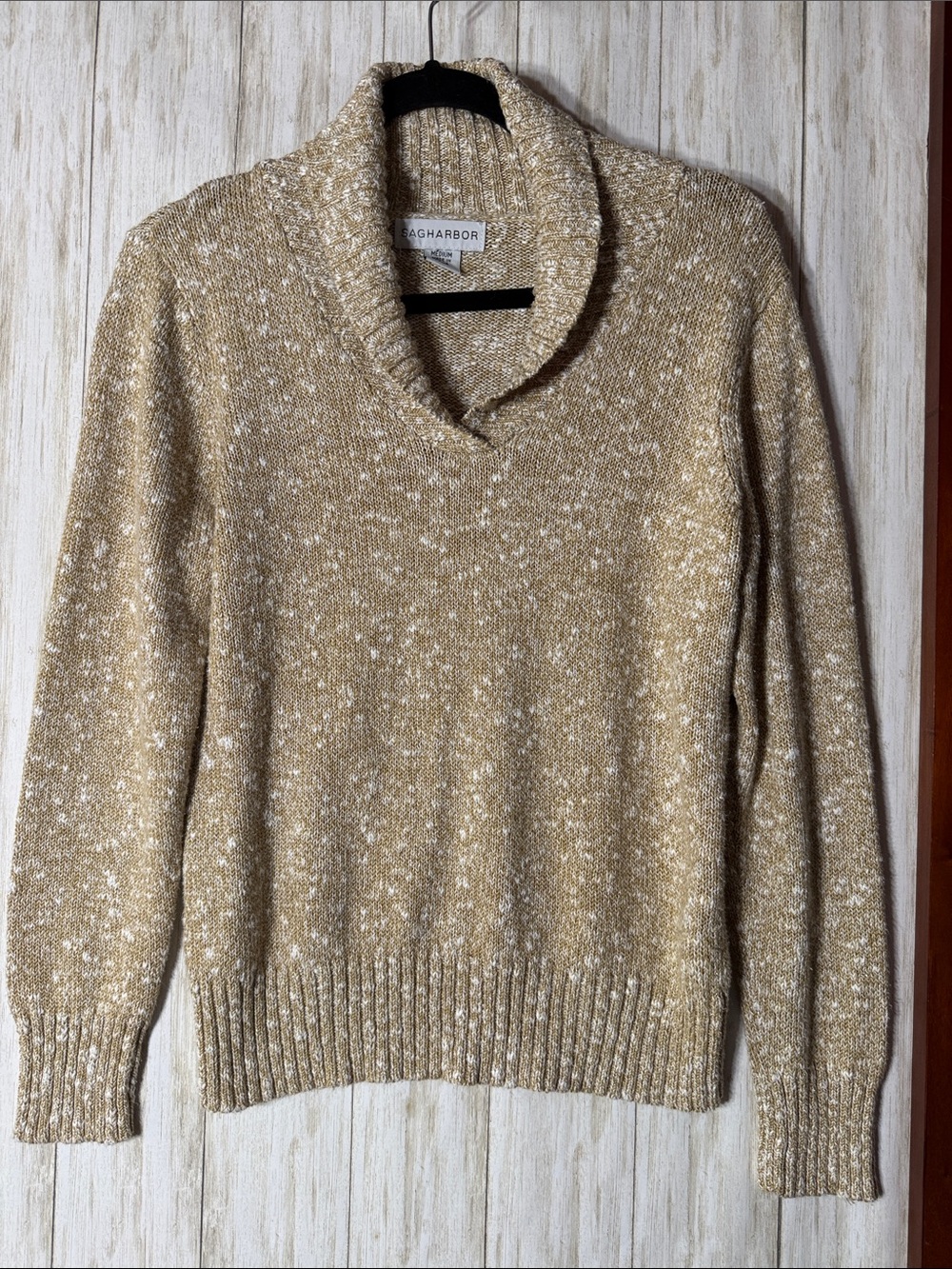 Sag Harbor Cream Speckle Cowl Neck Sweater